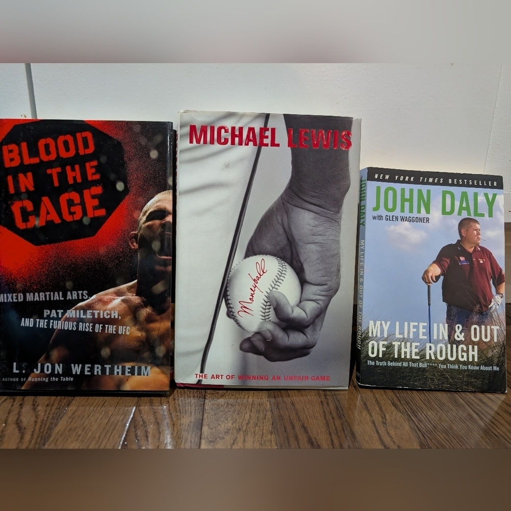 Sports Book Bundle set of Three Books:Blood in the Cage, Michael Lewis,John Daly